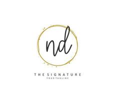 ND Initial letter handwriting and  signature logo. A concept handwriting initial logo with template element. vector
