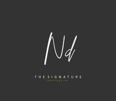 ND Initial letter handwriting and  signature logo. A concept handwriting initial logo with template element. vector