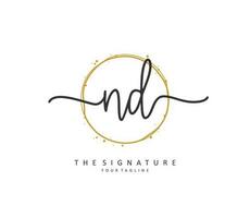 ND Initial letter handwriting and  signature logo. A concept handwriting initial logo with template element. vector