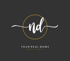 ND Initial letter handwriting and  signature logo. A concept handwriting initial logo with template element. vector