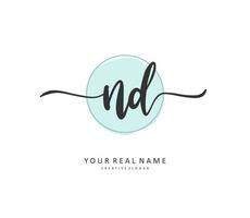 ND Initial letter handwriting and  signature logo. A concept handwriting initial logo with template element. vector