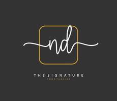 ND Initial letter handwriting and  signature logo. A concept handwriting initial logo with template element. vector