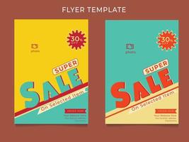 Super sale flyer template design in retro style vector illustration .