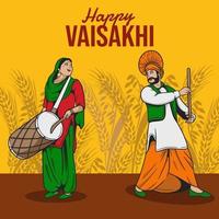 Happy Vaisakhi Punjabi spring harvest festival of Sikh celebration vector