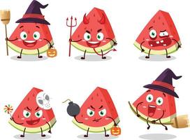 Halloween expression emoticons with cartoon character of slash of watermelon vector