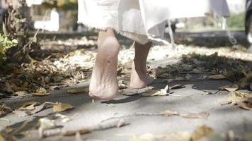 Man In White Robe Portraying Jesus Or Spiritual Figure Walking In Slow Motion video