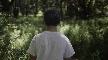 Young Man, Teen Boy, Walking, Hiking, Slow Motion, Trees, Woods video