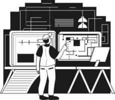 masculino ingeniero supervisando construcción trabajo ilustración en garabatear estilo vector