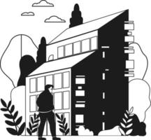 Architect designing buildings and structures illustration in doodle style vector