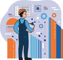 Architect conducting research and analysis illustration in doodle style vector