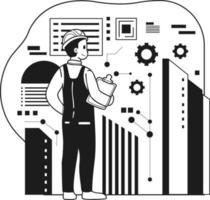 Architect conducting research and analysis illustration in doodle style vector