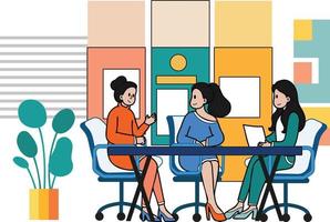 business women meeting in conference room illustration in doodle style vector