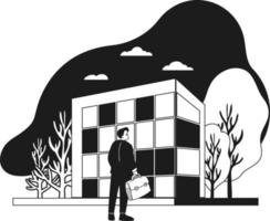 Architect designing buildings and structures illustration in doodle style vector