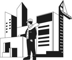 Architect designing buildings and structures illustration in doodle style vector