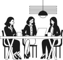 business women meeting in conference room illustration in doodle style vector