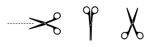 Icon set of Scissors and cut line. Flat vector illustration
