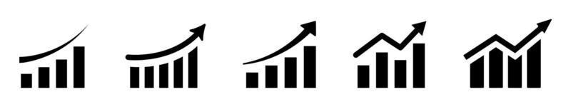 Icon set of Growing graph. Business increase chart with arrow symbol.  Flat vector illustration