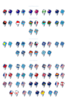 Set of illustrations of pointers in the form of flags of the countries of Australia and Oceania. Groups of Australasia, Micronesia, Melanesia and Polynesia. png