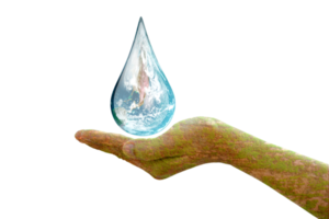 World Ocean Day. Day against danger and world drought. water droplets in human hands png