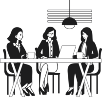 business women meeting in conference room illustration in doodle style png