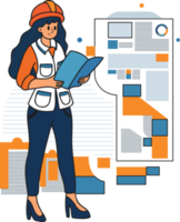 Female architect designing a house illustration in doodle style png