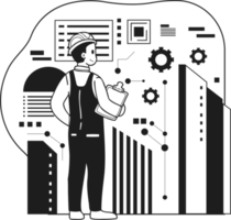 Architect conducting research and analysis illustration in doodle style png