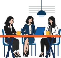 business women meeting in conference room illustration in doodle style png