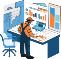 Male engineer supervising construction work illustration in doodle style png