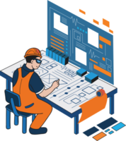 Male engineer supervising construction work illustration in doodle style png