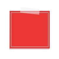 Square red sticky post note template. Taped office memo paper vector illustration.