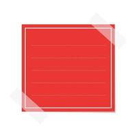 Square red sticky post note template. Taped office memo paper vector illustration.