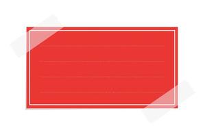 Rectangle red sticky post note template mockup. Taped office memo paper vector illustration.