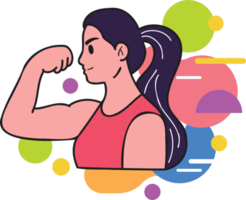 Fitness girl exercising at the gym illustration in doodle style png
