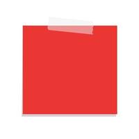 Square red sticky post note template. Taped office memo paper vector illustration.