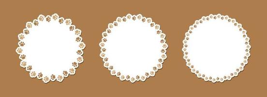 Round frame made of animal paw prints with copy space for text set. Cute dog paw print border collection. Vector illustration