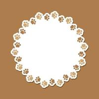 Round frame made of animal paw prints with empty space for your text and images. Cute dog paw print border. Vector illustration