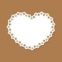 Heart shaped frame made of animal paw prints with empty space for your text and images. Cute Valentines, animal lover dog paw print border. vector