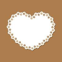 Heart shaped frame made of animal paw prints with empty space for your text and images. Cute Valentines, animal lover dog paw print border. vector