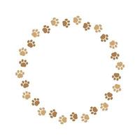 Round frame made of animal paw prints with empty space for your text and images. Cute dog paw print border. Vector illustration