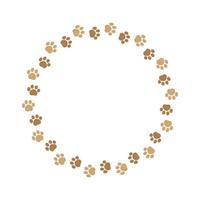 Round frame made of animal paw prints with empty space for your text and images. Cute dog paw print border. Vector illustration