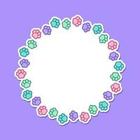 Round colorful pastel animal paw print frame with empty space for your text and images. Cute dog paw prints border. Vector illustration