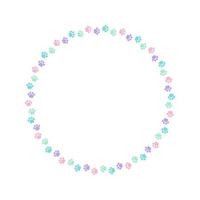 Round colorful pastel animal paw print frame with empty space for your text and images. Cute dog paw prints border. Vector illustration