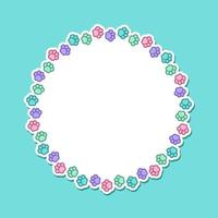 Round colorful pastel animal paw print frame with empty space for your text and images. Cute dog paw prints border. Vector illustration