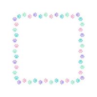 Square colorful pastel animal paw print frame with empty space for your text and images. Cute dog paw prints border. Vector illustration