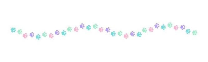 Cute pastel footprints of pets, dog or cat separator border. Paw print pattern, animal track walking vector illustration design element.