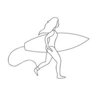 Vector flat surfer girl with surfboard