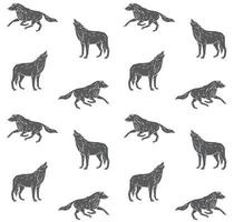 Vector seamless pattern of hand drawn wolf