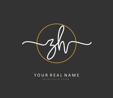 Z H ZH Initial letter handwriting and  signature logo. A concept handwriting initial logo with template element. vector