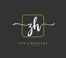 Z H ZH Initial letter handwriting and  signature logo. A concept handwriting initial logo with template element. vector