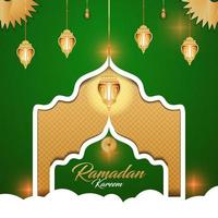 Ramadán temática con linterna elementos, musulmanes saludo tarjeta, islámico temática antecedentes con luna, islámico festival medios de comunicación social bandera, eid Mubarak tema antecedentes plantilla, saludos tarjetas vector